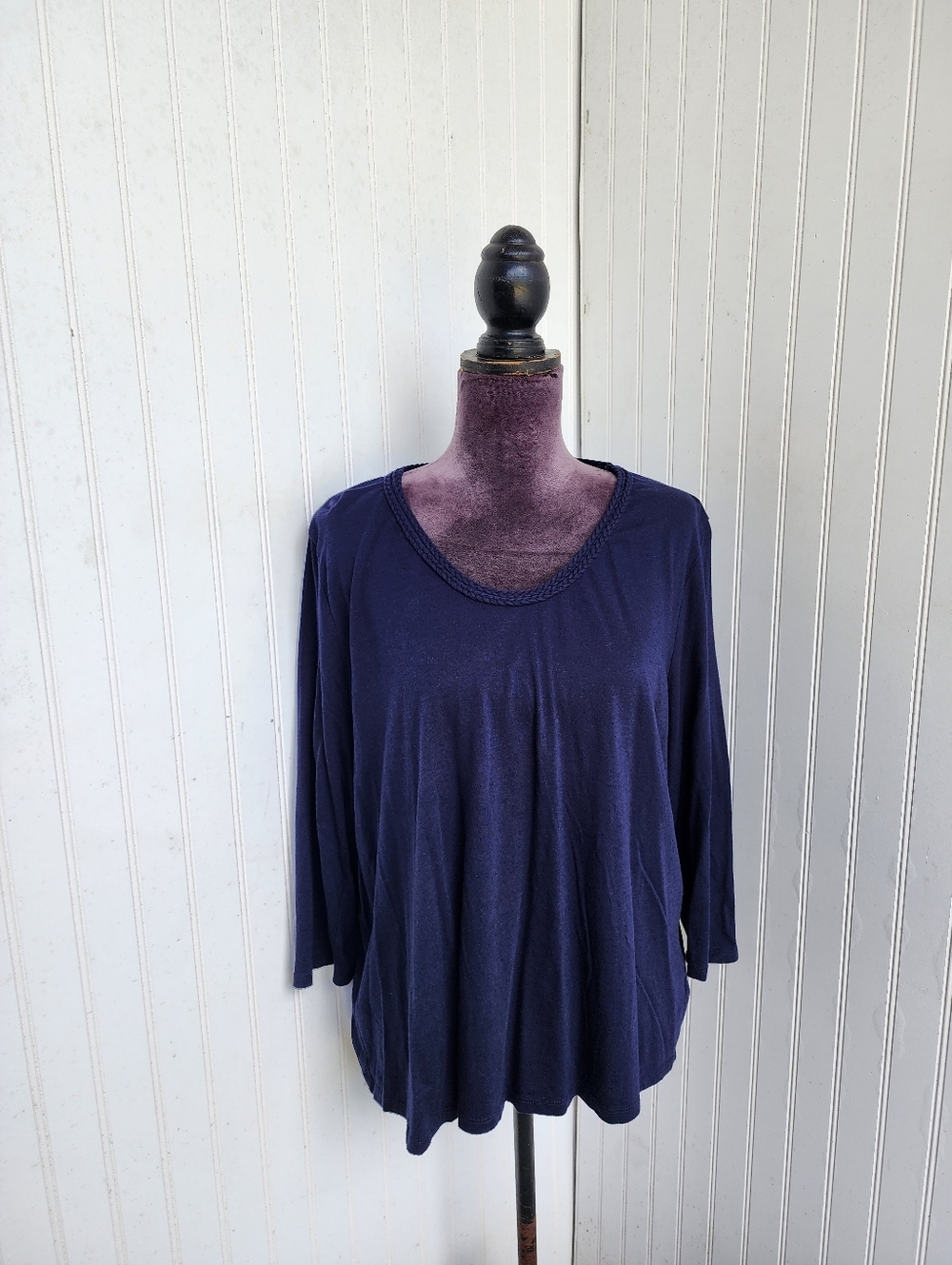 Talbots Blouse Womens Navy Blue Modal Cotton Blend Button Sleeve Stretch Top 2X